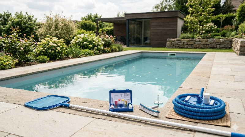 Pool-Inbetriebnahme im Frühling mit Wasserkontrolle und Beckenvorbereitung