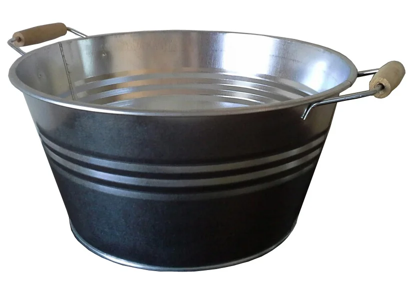 Zink-Wanne mit zwei Holzgriffen, schwarz-silber, ø 35 cm