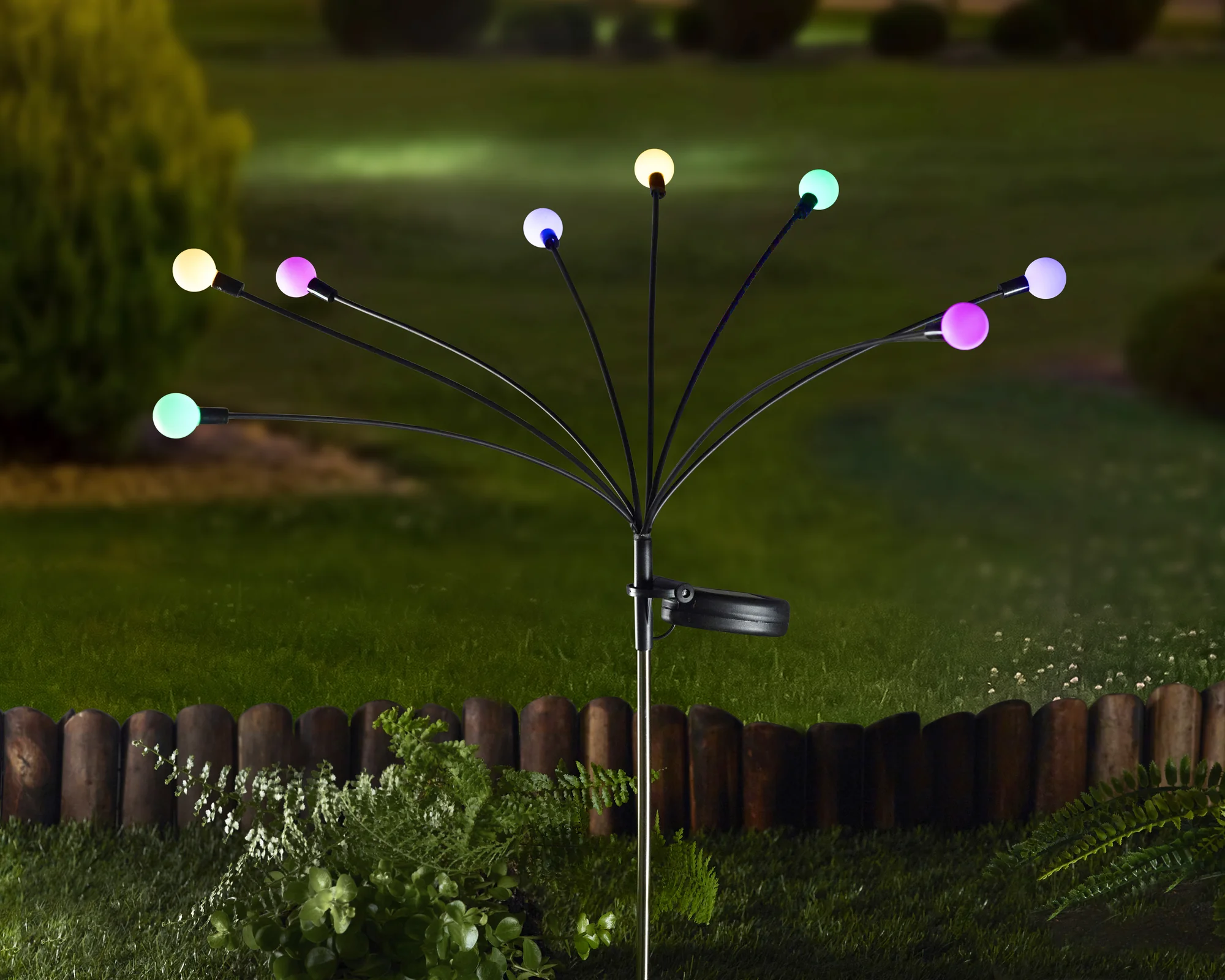 Lampe solaire GloGlobes, 8 tiges, LED multicolores