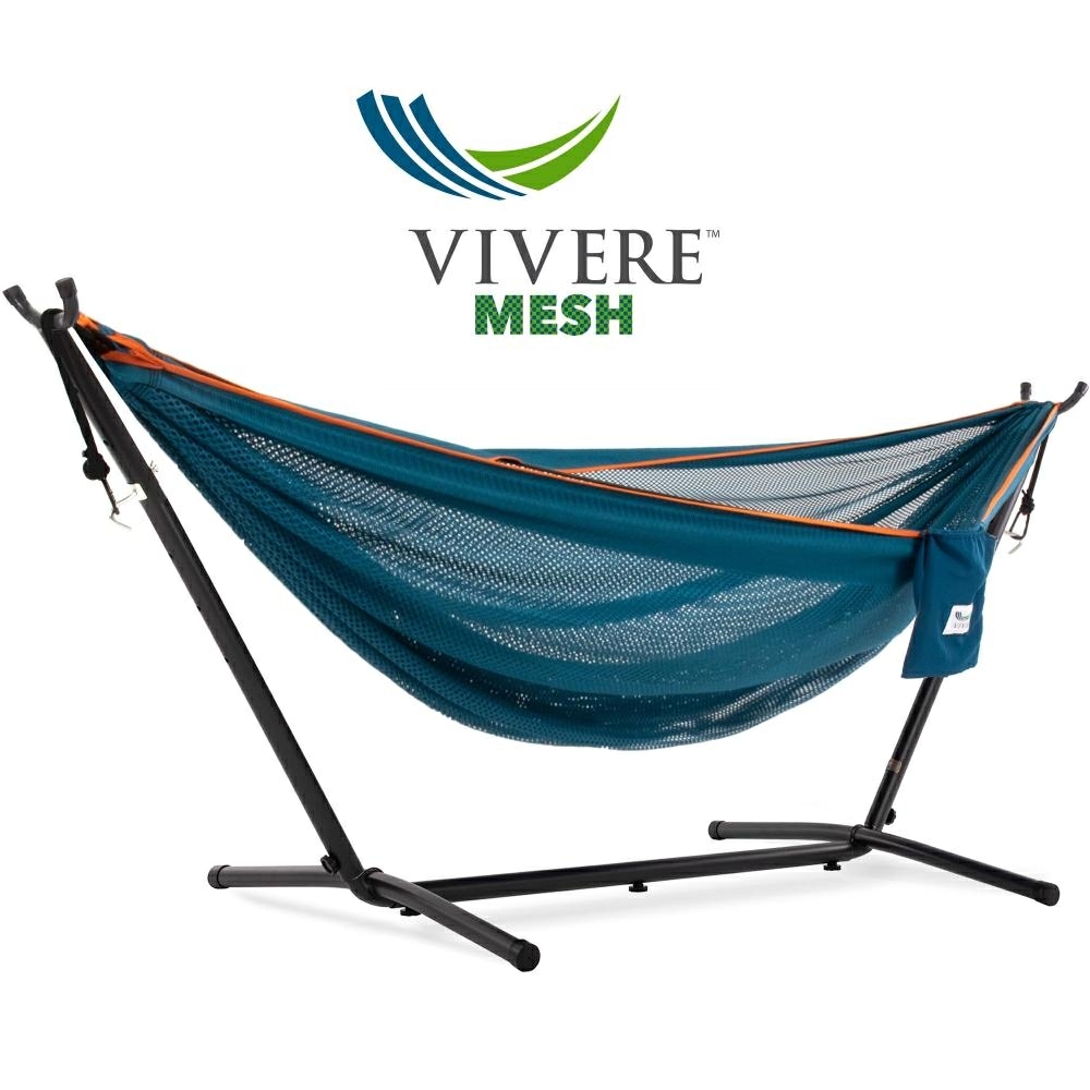 Hamac en maille 1 place avec support en acier - Bleu / Orange