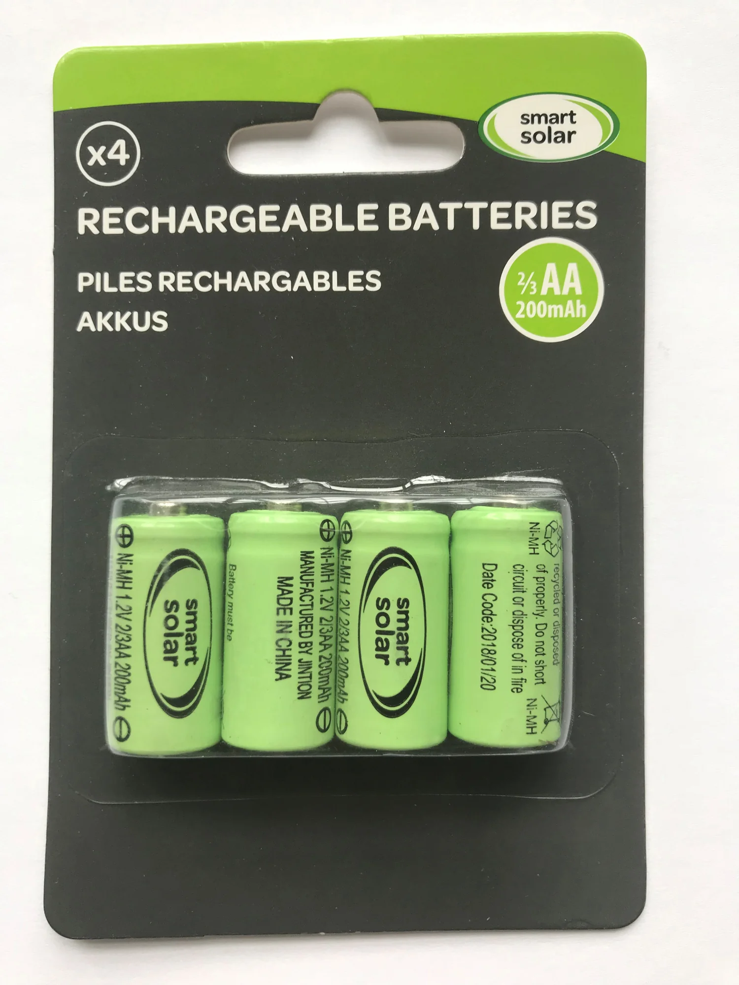 Piles rechargeables 1/3 AAA, lot de 4