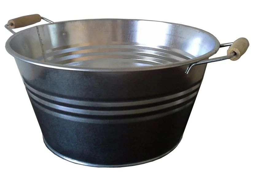 Zink-Wanne mit zwei Holzgriffen, schwarz-silber, ø 35 cm