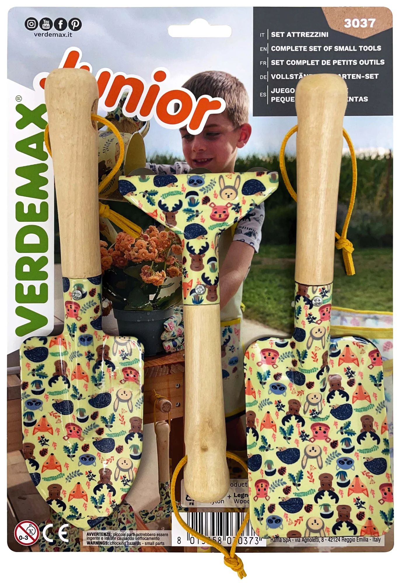 Set de 3 outils pour enfants Verdemax Junior « Little » (pelle, pelle carrée, râteau)