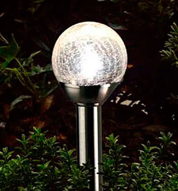 Solar-Wegleuchte Glow Orb, Edelstahl mit Crackle-Glas