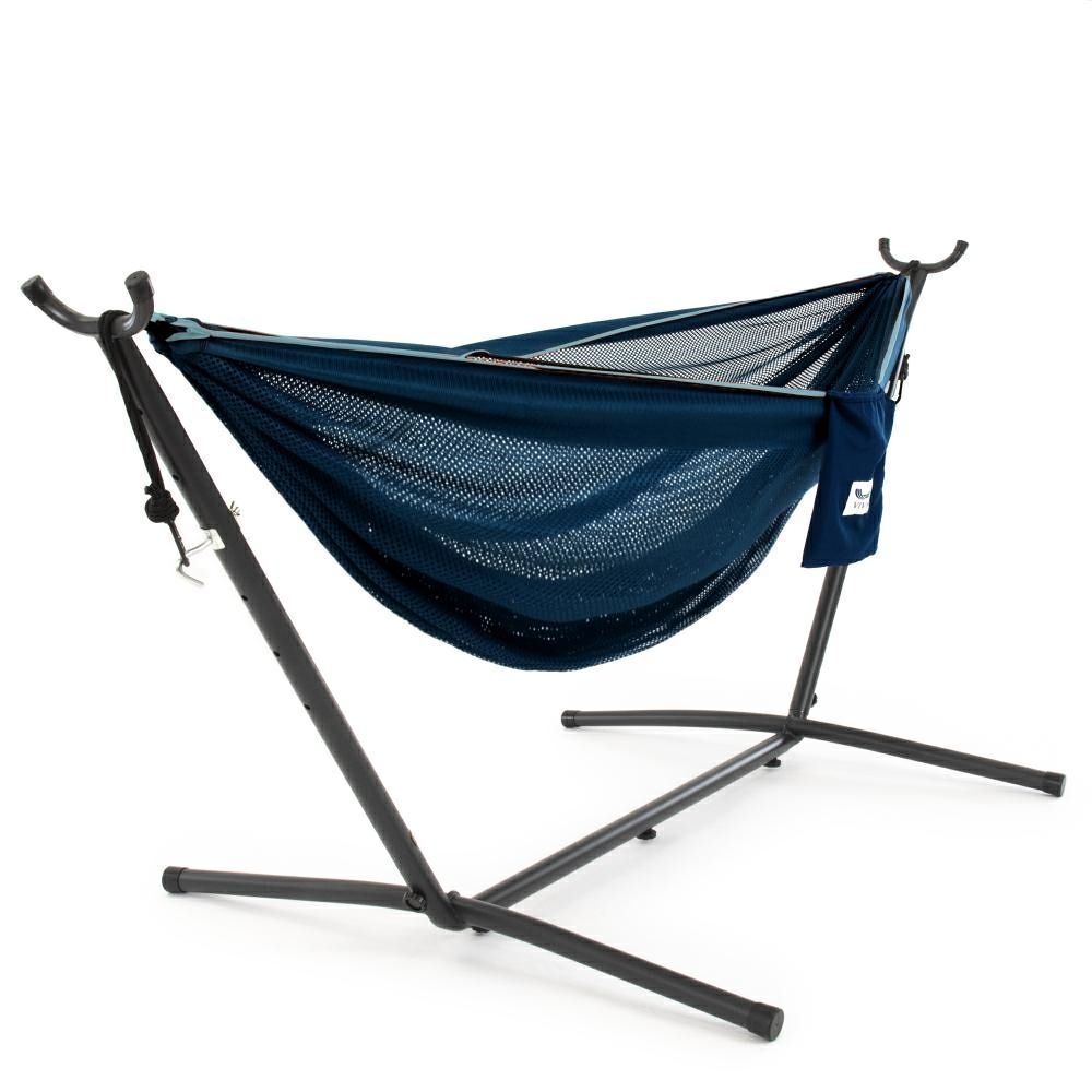 Hamac en maille 1 place avec support en acier - Navy